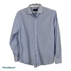 1901 Trim Fit Blue White‎ Striped Long Sleeve Shirt